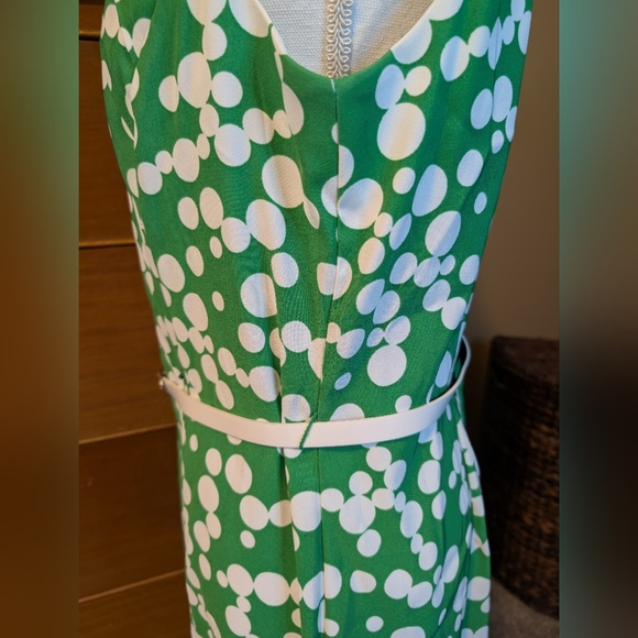 Dress Barn Spring Summer White & Green Floral Belted Dress Size 14 - Picture 6 of 13